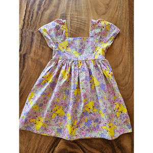 Girls Pokemon Casual Dress M Size 8 Pink Yellow Floral Pikachu